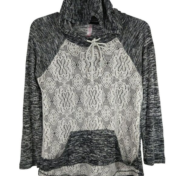 No Boundaries Knit Hooded Top Juniors Size XL 15-17 Space Dye White Black - Picture 2 of 5